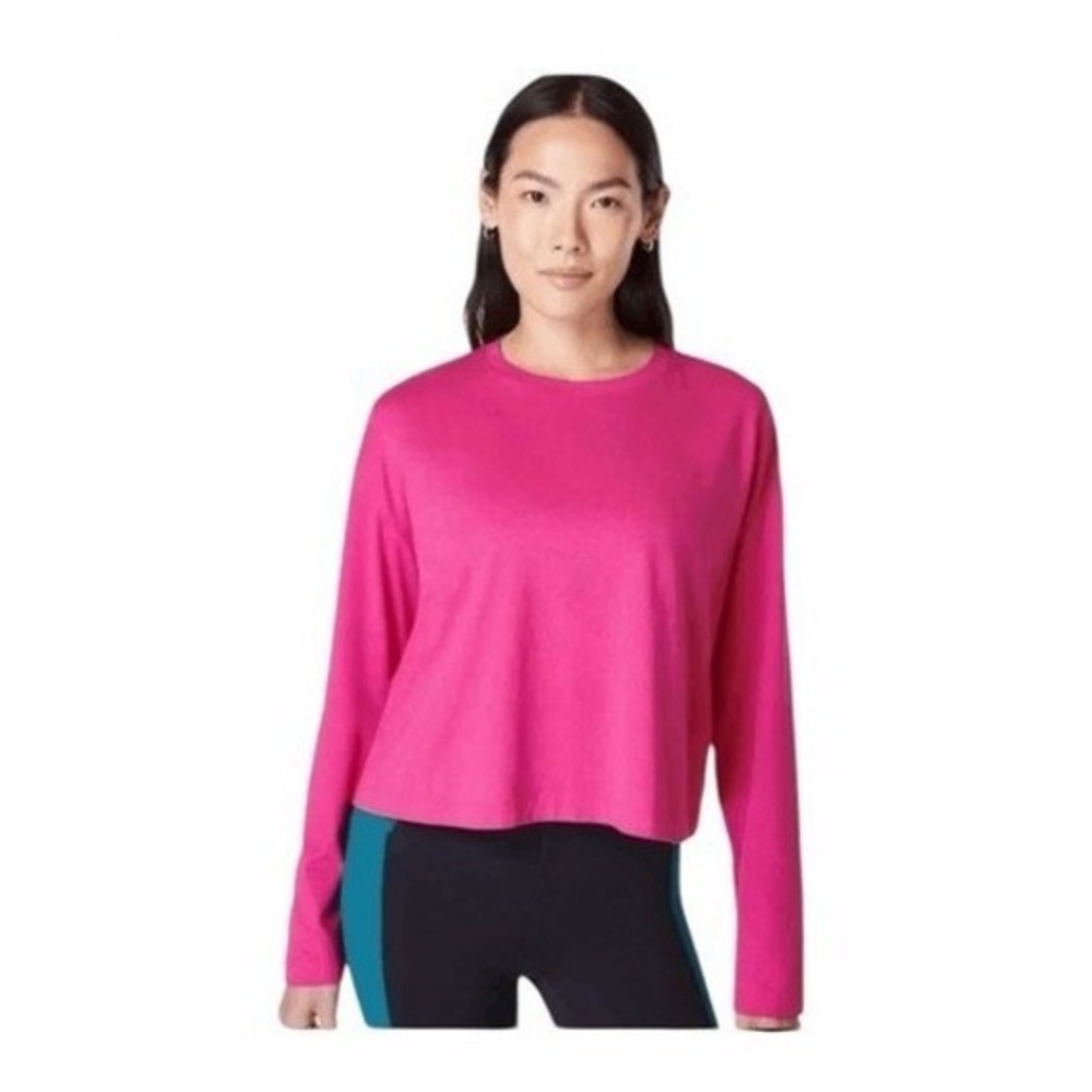 Sweaty Betty Essential Crop Long Sleeve‎ Tee Beet Pink Magenta Cotton Knit M